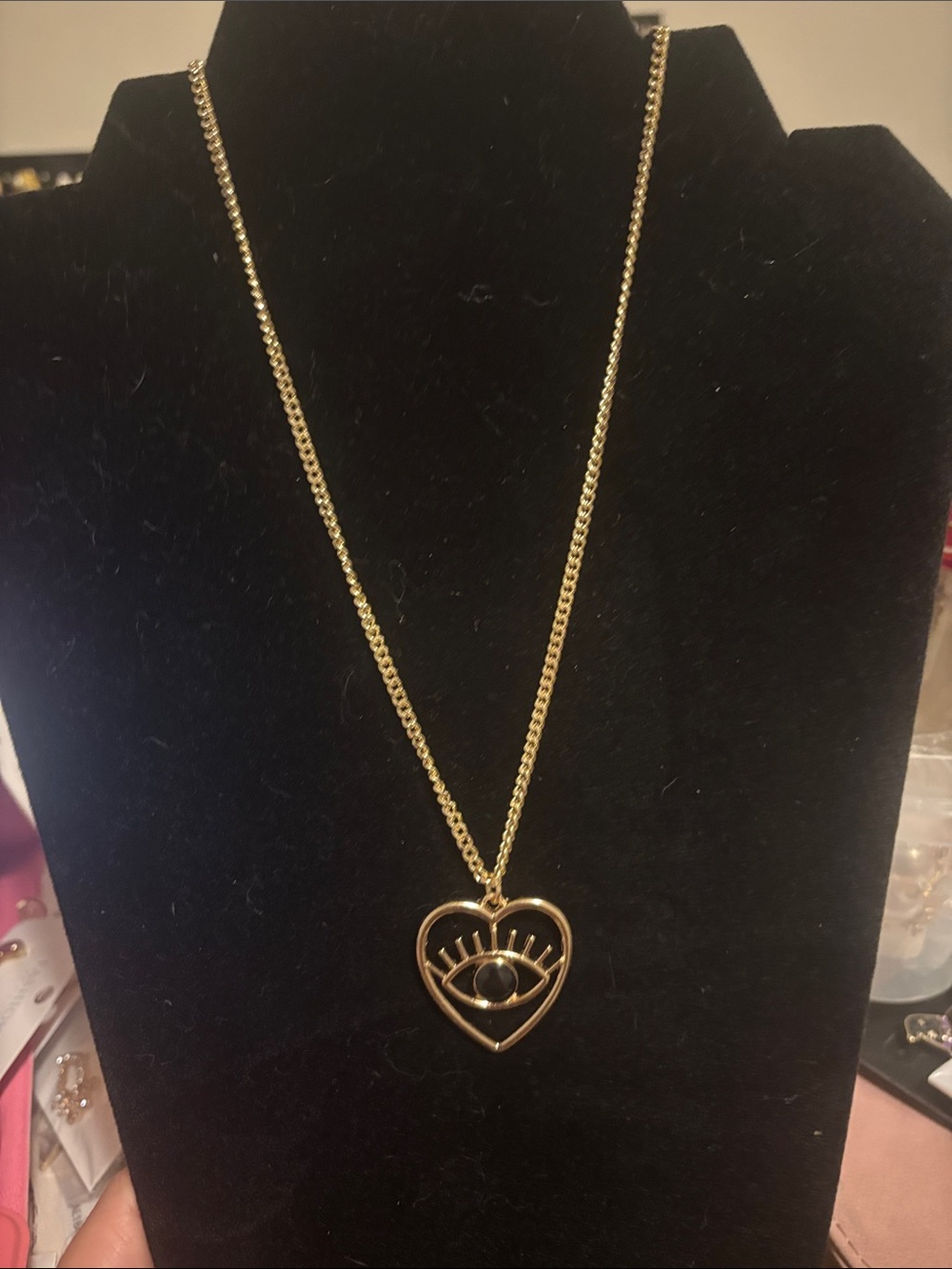Gold Heart Eye Pendant Necklace - Women Jewelry